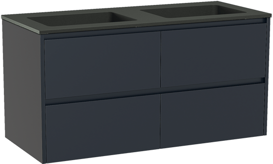 Storke Seda hängendes Möbelstück Set: 120 x 52 cm, Nachtblau, mit Scuro Doppelwaschtisch, Quarz Schwarz matt