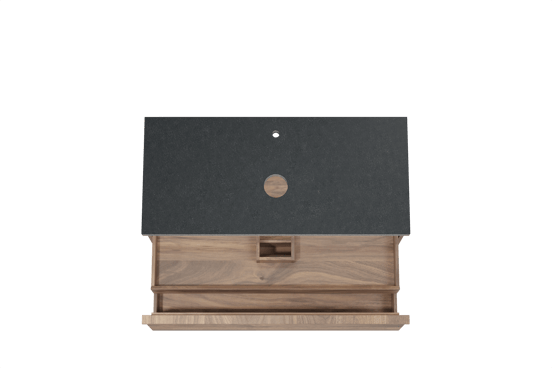 Balmani Forma meuble salle de bains suspendu 120 x 55 cm noyer américain avec Rock tablette simple en granit noir, Nervure gauche symétrique horizontale