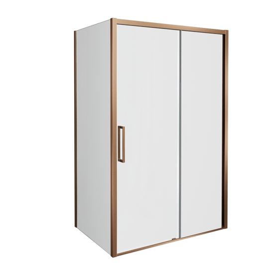Balmani Senses Design douchehoek met rechtse schuifdeur en vaste zijwand, 120 x 90 cm, Helder glas, Brushed Rosegold profielen, met coating