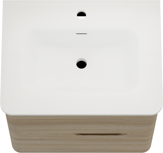 Linie Curvo zwevend badmeubel 60 x 46 cm licht eiken met Baro Curvo enkele wastafel in porcelein hoogglans wit