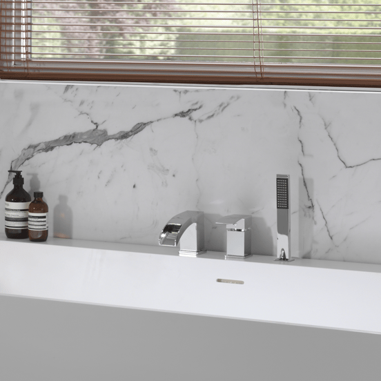 Blaufoss Rucella 3-Loch Badewannenrandarmatur: Chrom glänzend, mit Brausekopf