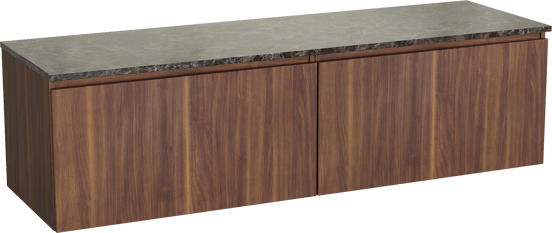 Balmani Sfera meuble salle de bains suspendu 180 x 55 cm noyer américain avec Stretto tablette simple ou double en marbre dark emperador