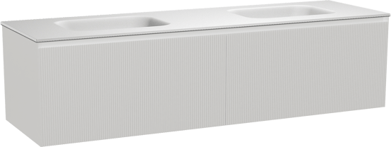 Balmani Fila zwevend badkamermeubel 180 x 55 cm mat wit met Tablo Arcato dubbele wastafel in solid surface mat wit, Verticale symmetrische rechte ribbel