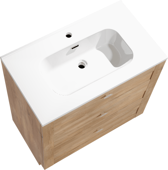 Linie Classo staand badmeubel 80 x 46 cm naturel eiken met Baro enkele wastafel in porselein hoogglans wit