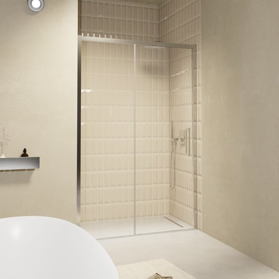 Balmani Senses Design porte coulissante réversible 160 cm x 210 cm verre transparent, Profil chrome, coating inclus