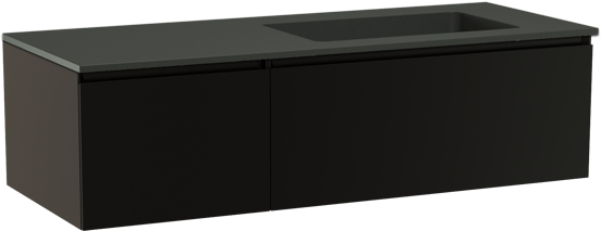 Storke Edge meuble salle de bains suspendu 130 x 52 cm noir mat avec Scuro plan vasque asymétrique à droite en quartz noir mat