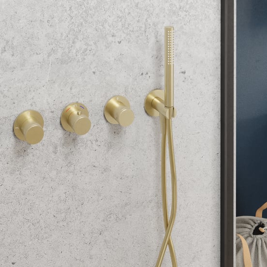 Blaufoss Pavilion Thermostat-Duscharmatur: Unterputz, Brushed Champagne Gold, Einbauelement inklusive