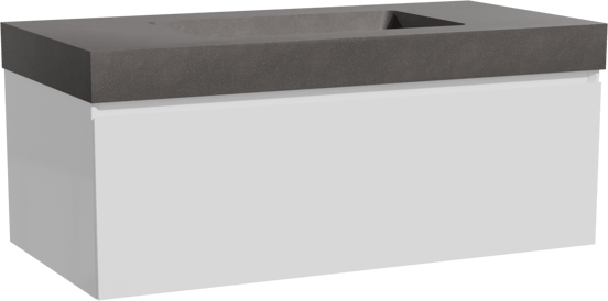 Storke Edge meuble salle de bains suspendu 105 x 52 cm blanc brillant avec Scuro High plan simple en quartz noir mat