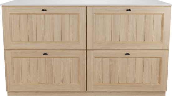 Balmani Lemon freistehendes Möbelstück Set: 150 x 55 cm, Naturbelassene Eiche Furnier, mit Stretto Einzel- oder Doppel Waschtischplatte, Weiß matt