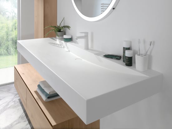 Balmani Mitra Elements hängender Waschbeckenunterschrank: 150 x 50 cm, Eiche Natur, 2 Schubladen