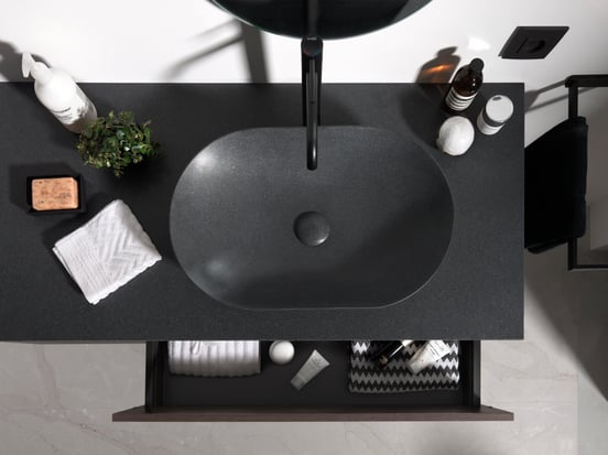 Balmani Still Aufsatzwaschbecken: Granit, poliert, oval, 54 x 34 cm