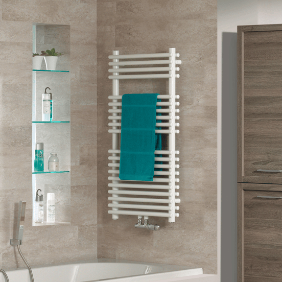 UNIQUEMENT POUR ALLEMAGNE - Vipera Alegria sèche-serviettes double 60 x 120 cm chauffage électrique blanc brillant raccordements latéral et central possibles 1.192W, résistance incluse