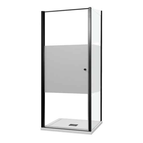 Luca Varess Kuresa douchecabine met draaideur met vaste zijwand 90 x 90 x 200 cm helder glas met matte strook en zwarte profielen