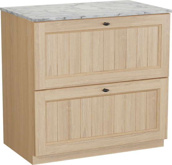 Balmani Lemon freistehendes Möbelstück Set: 90 x 55 cm, Naturbelassene Eiche Furnier, mit Stretto Einzel Waschtischplatte, Carrara