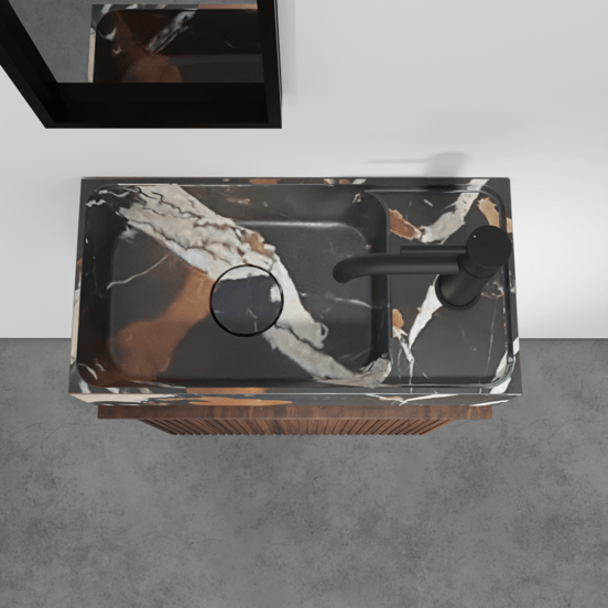 Balmani Forma hängendes WC-Möbel-Set, 42 x 21 cm, amerikanischer Nussbaum, mit Dama Waschtisch in Portoro Gold Marmor