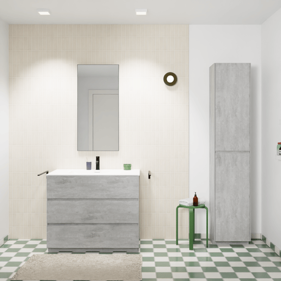 Storke Edge meuble salle de bains à poser 95 x 52 cm béton gris foncé avec Mata plan simple en solid surface blanc mat