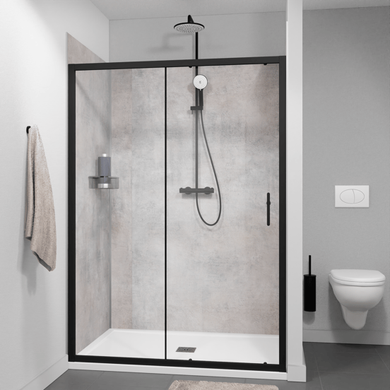 Linie Cadiz douche schuifdeur 140 cm x 190 cm Helder glas mat zwart profiel