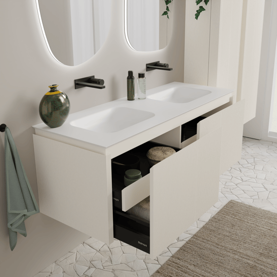 Balmani Eclips dubbele wastafel mat witte Solid Surface 150 x 55 cm