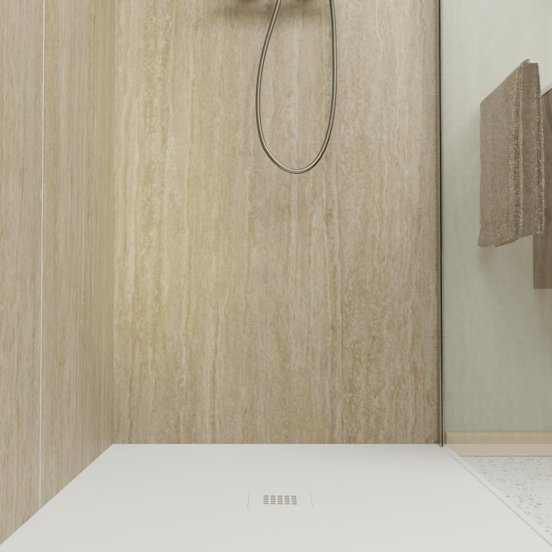 Luca Varess Groovy Duschrückwand Set 2 x 120x260 cm, SPC, Travertin