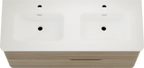 Linie Curvo meuble salle de bains suspendu 120 x 46 cm chêne clair avec Baro Curvo double vasque en porcelaine blanc brillant