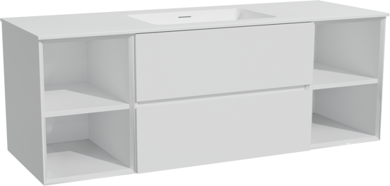 Storke Edge zwevend badmeubel 145 x 52 cm hoogglans wit met Mata enkele wastafel in solid surface mat wit