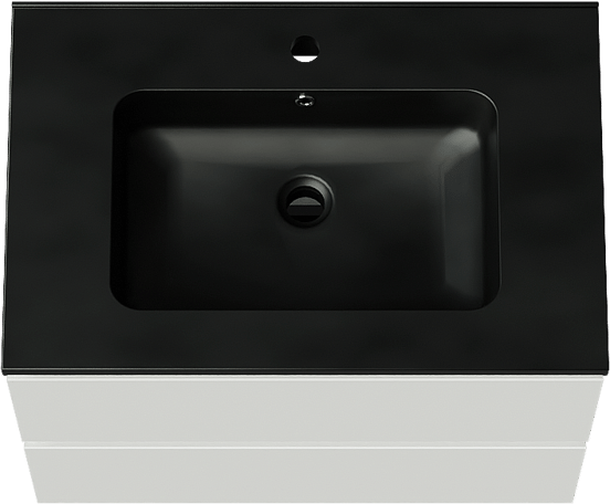 Linie Lado zwevend badmeubel 70 x 46 cm hoogglans wit met Vano enkele wastafel in composietmarmer mat zwart