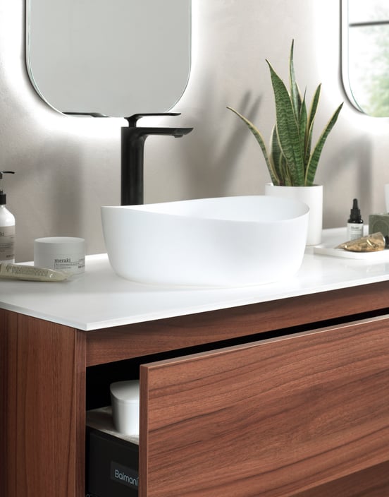 Balmani Jezi Aufsatzwaschbecken: Solid Surface, matt, rund, Ø 37,5 cm