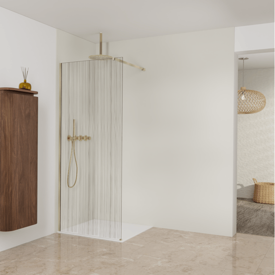 Balmani Modular Walk-In Dusche: 90 x 200 cm, Mikado, Profil Brushed Champagne Gold