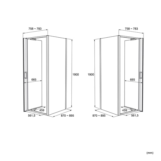 Luca Varess Vidor In paroi de douche avec porte pivotante et paroi latérale fixe 80 x 90 cm verre transparent profil noir mat