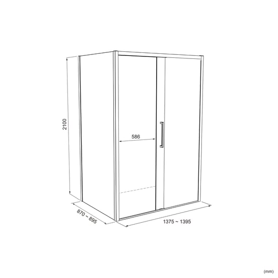 Balmani Senses Design douchehoek met rechtse schuifdeur en vaste zijwand, 140 x 90 cm, Helder glas, Brushed GunMetal profielen, met coating