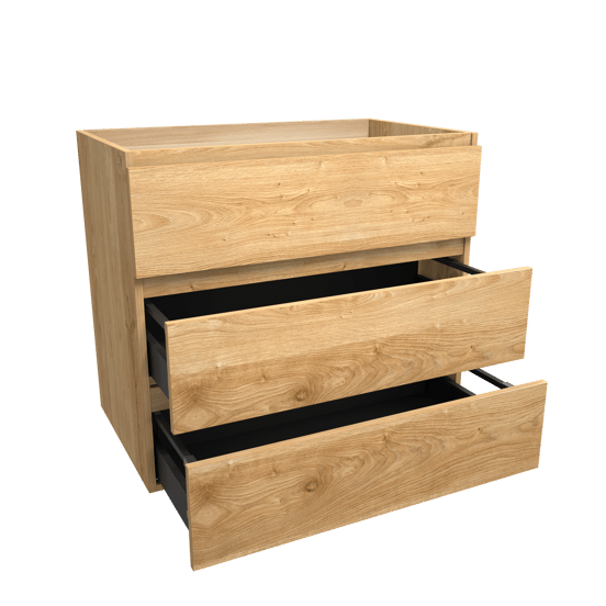 Balmani Lucida stehender Waschbeckenunterschrank: 90 x 55 cm, Eiche rustikal, 3 Schubladen