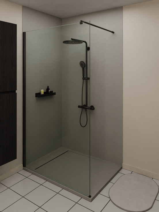 Luca Varess Zelda Duschrückwand 90 x 240 cm Komposit seidengraue matt rockstruktur