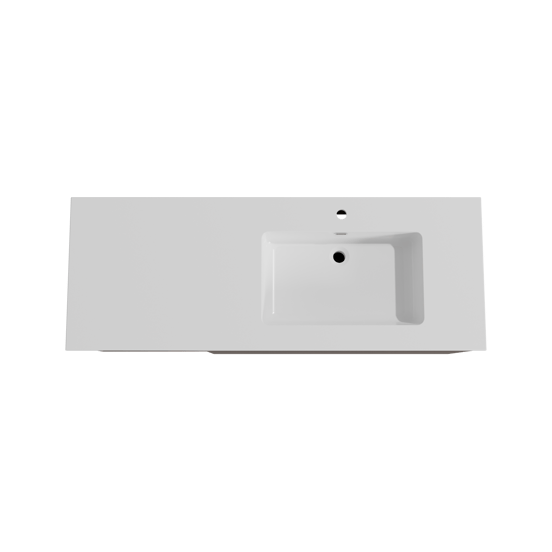 Storke Edge zwevend badkamermeubel 140 x 52 cm notelaar met Diva asymmetrisch rechtse wastafel in composietmarmer glanzend wit