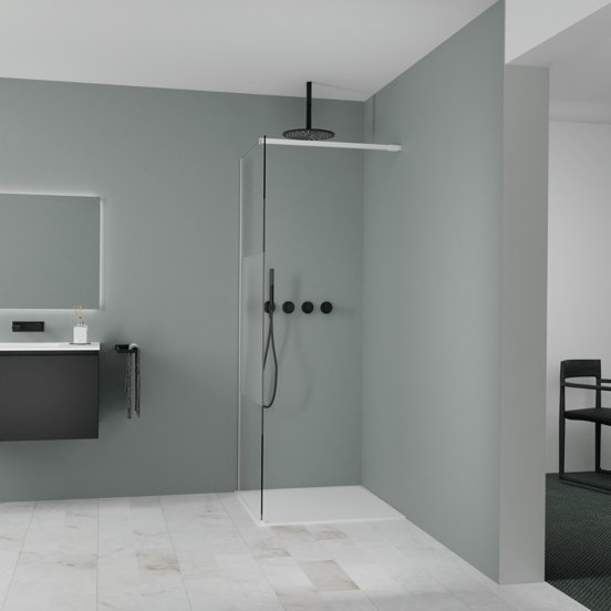 Balmani Modular douche à l'italienne: 80 x 200 cm, Verre transparent avec bande matte, Profil Blanc mat