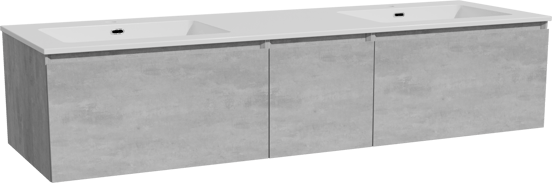 Storke Edge zwevend badmeubel 165 x 52 cm beton donkergrijs met Diva dubbele wastafel in composietmarmer hoogglans wit