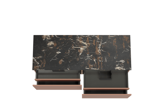 Balmani Sfera zwevend badmeubel 150 x 55 cm cotto met Stretto enkel of dubbel wastafelblad in marmer portoro gold