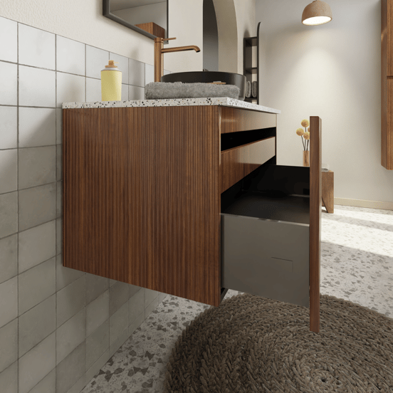 Storke Ribs meuble sous-vasque suspendu 95 x 52 cm noyer 2 tiroirs