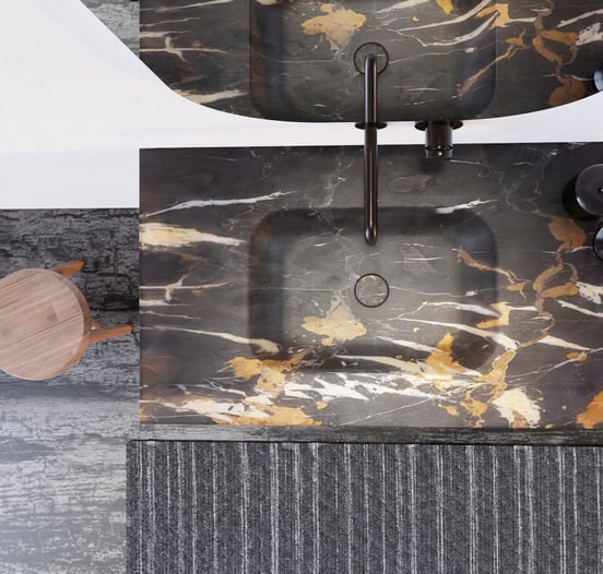 Balmani Tablo Arcato dubbele wastafel Portoro Gold marmer 150 x 55 cm