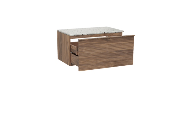 Balmani Forma meuble salle de bains suspendu 90 x 55 cm noyer américain avec Stretto tablette simple en blanc/noir mat terrazzo, Nervure droite symétrique horizontale