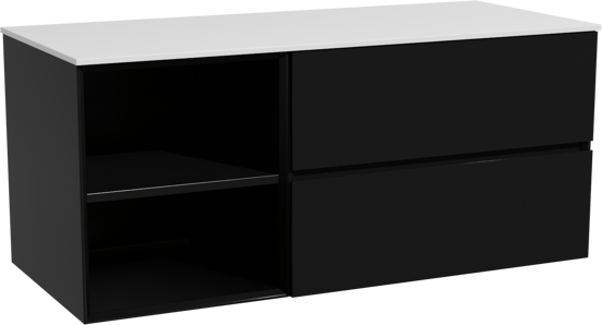 Storke Edge zwevend badmeubel 120 x 52 cm mat zwart met Tavola enkel of dubbel wastafelblad in solid surface mat wit