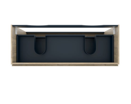 Linie Lado stehender Waschbeckenunterschrank: 120 x 46 cm, Eiche Natur, 3 Schubladen, 2 Siphonaussparungen