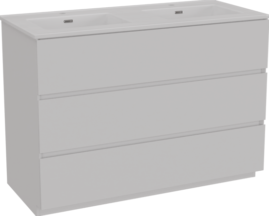 Storke Edge freistehendes Möbelstück Set: 120 x 52 cm, Weiß matt, mit Kera Doppelwaschtisch, Keramik Weiß glänzend