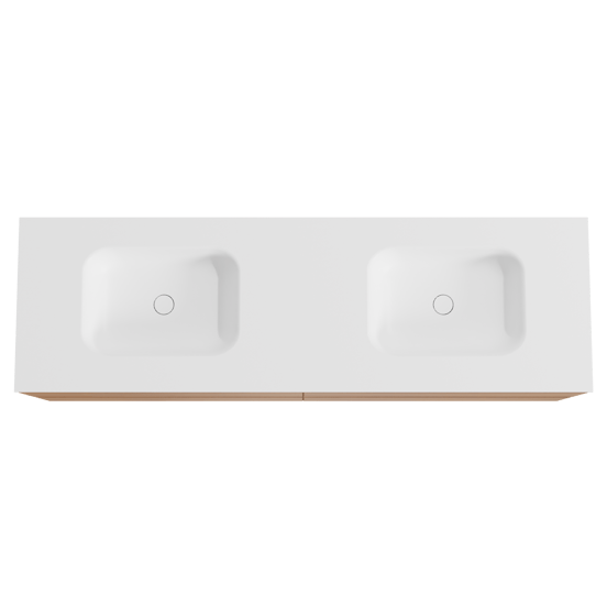 Balmani Mitra meuble salle de bains suspendu 180 x 55 cm teck avec Tablo Arcato double vasque en solid surface blanc mat