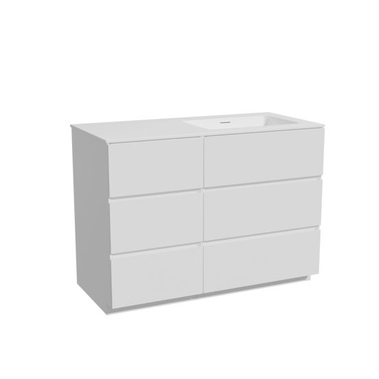 Storke Edge meuble salle de bains à poser 110 x 52 cm blanc brillant avec Mata plan vasque asymétrique à droite en solid surface blanc mat