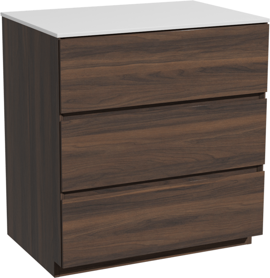 Storke Edge freistehendes Möbelstück Set: 75 x 52 cm, Nussbaum, mit Tavola Einzel Waschtischplatte, Solid Surface Weiß matt