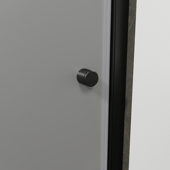 Luca Varess Kuresa Duschtür: Drehtür, 80 x 200 cm, Klarglas mit mattiertem Streifen, Schwarzes Profil, matt