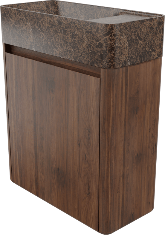 Balmani Fara zwevend toiletmeubel 45 x 22 cm amerikaans notenhout met Fara wastafel in Dark Emperador marmer