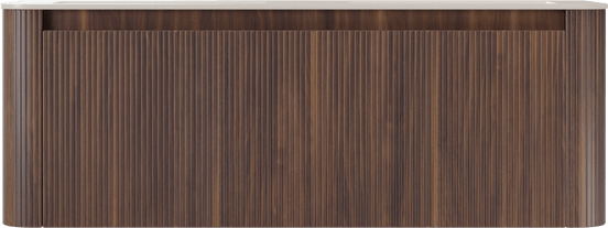 Storke Soft hängendes Möbelstück Set: 140 x 46 cm, Nussbaum, mit Mata Soft Doppelwaschtischplatte Solid Surface Beige Granit, Vertikale symmetrische gerade Rippe