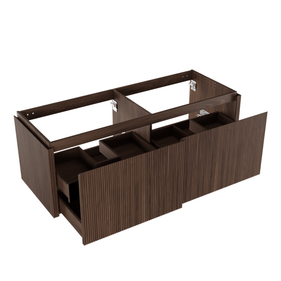 Balmani Eclips zwevende wastafelonderkast 150 x 55 cm Amerikaans notenhout 4 lades vert. sym. Groef