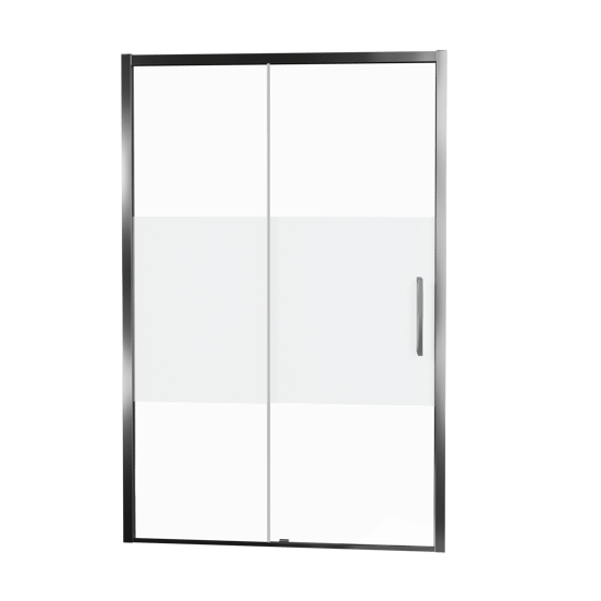 Balmani Senses Design Dusche Schiebetür, Links, 160 cm x 210 cm, Klarglas mit mattiertem Streifen, Profil Chrom